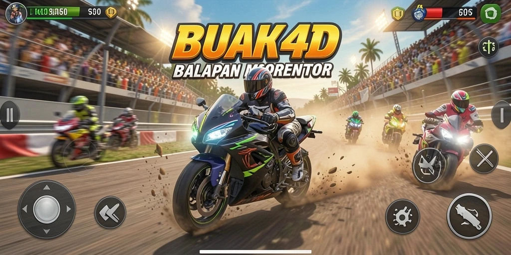 Gameplay BUAH4D yang menegangkan dengan balapan motor yang cepat.