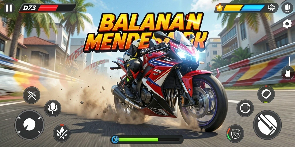 Gameplay mendebarkan di D73 dengan motor balap cepat.