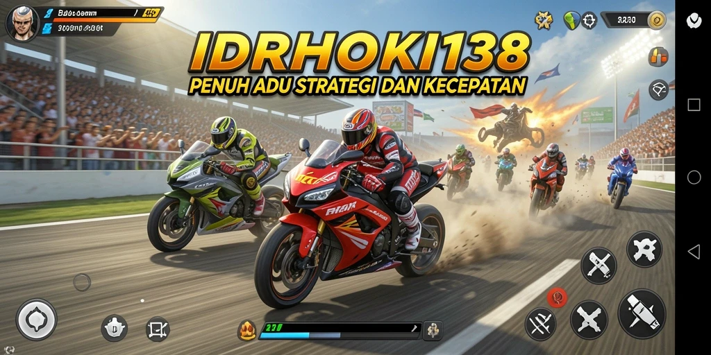 Tampilan gameplay menegangkan dari IDRHOKI138 dalam balapan motor.