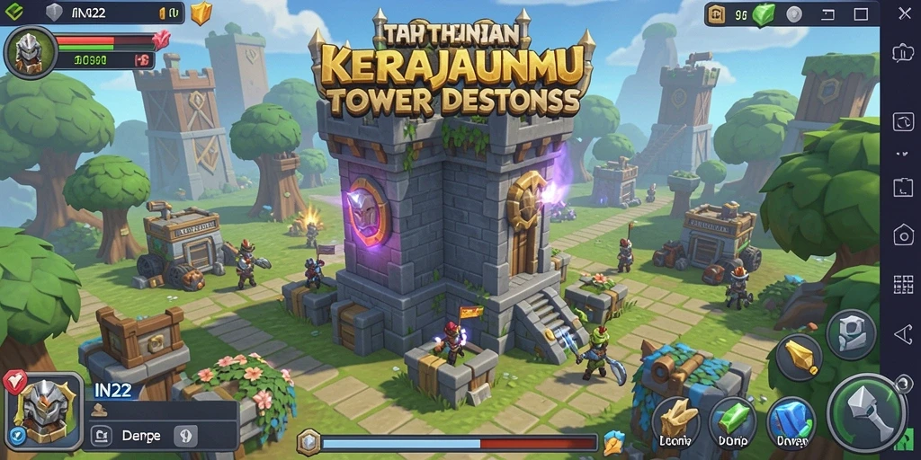 Tampilan dinamis gameplay IN22 dalam tower defense yang menegangkan.