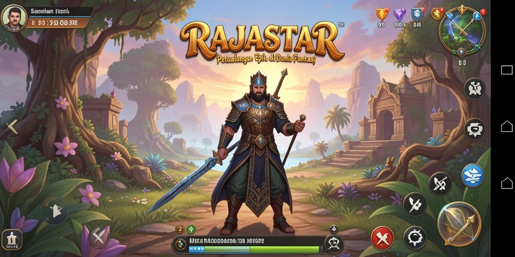 Tangkapan layar gameplay RAJASTAR dengan karakter menjelajah dunia fantasi.