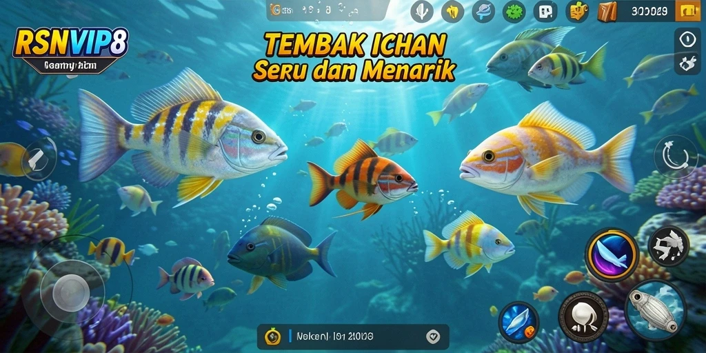 Tampilan gameplay RSNVIP8 dengan aksi seru menembak ikan.