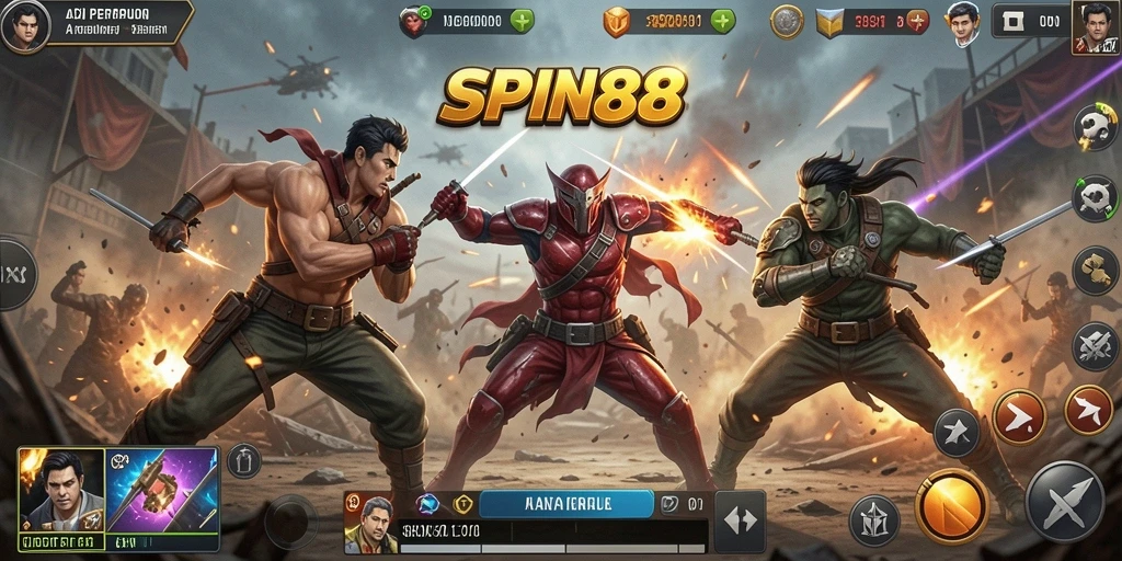 Tampilan gameplay SPIN88 yang epik dan mendebarkan saat bertempur.
