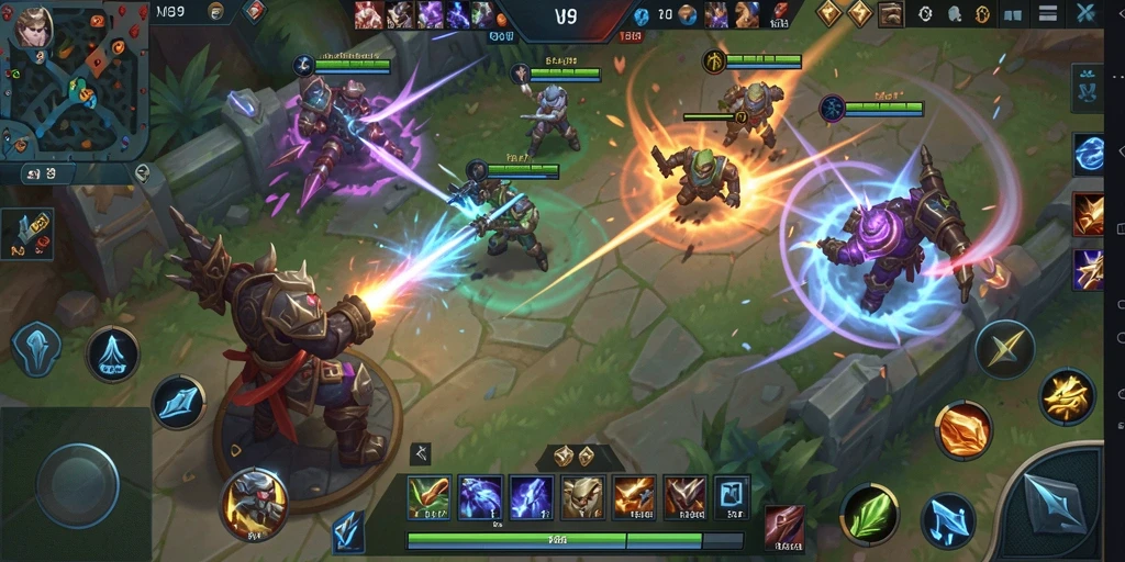 Screenshot V89 menampilkan momen seru dalam pertempuran MOBA.